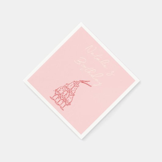 Retro Roze Hand getrokken Champagne Tower Verjaard Servet (Hoek)