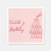 Retro Roze Hand getrokken Champagne Tower Verjaard Servet (Voorkant)