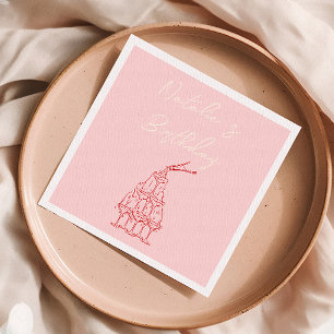 Retro Roze Hand getrokken Champagne Tower Verjaard Servet