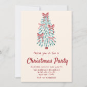 Retro Roze Hand Getrokken Kerst Bows Tree Party Kaart (Voorkant)