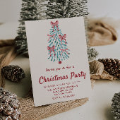 Retro Roze Hand Getrokken Kerst Bows Tree Party Kaart