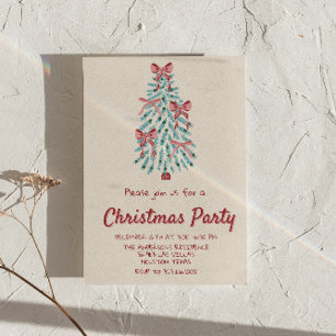 Retro Roze Hand Getrokken Kerst Bows Tree Party Kaart