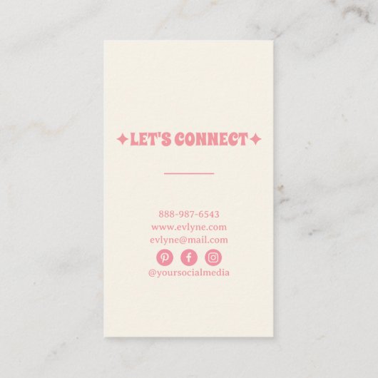 Retro roze handgetekende Groovy Bloemen Boho Girly Visitekaartje (Achterkant)