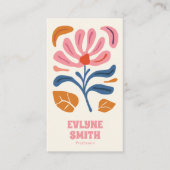 Retro roze handgetekende Groovy Bloemen Boho Girly Visitekaartje (Voorkant)