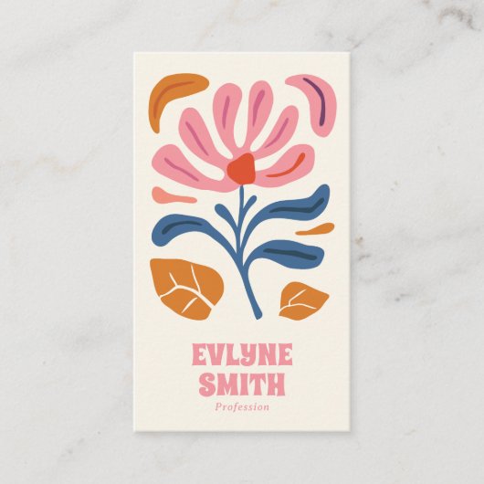 Retro roze handgetekende Groovy Bloemen Boho Girly Visitekaartje (Voorkant)