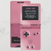 Retro Roze Handheld Game Verjaardagsuitnodiging Kaart (Voorkant / Achterkant)