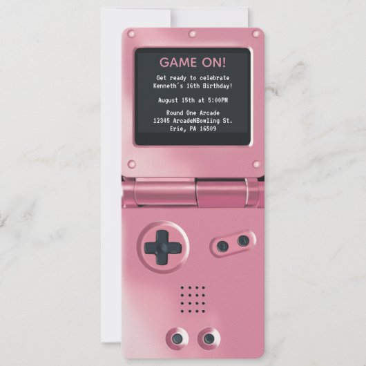 Retro Roze Handheld Game Verjaardagsuitnodiging Kaart (Voorkant)