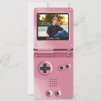 Retro Roze Handheld Gaming II Verjaardagsuitnodigi Kaart