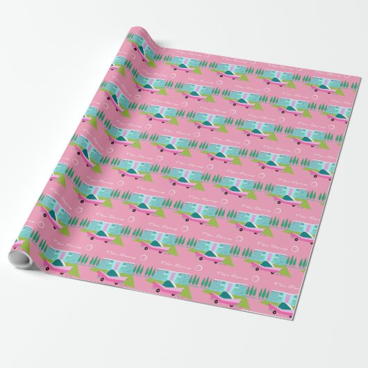Retro Roze handpalmverlooppapier Cadeaupapier (Uitgerold)