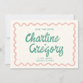 Retro Roze handschrift bruiloft opslaan Datum Kaart (Voorkant)