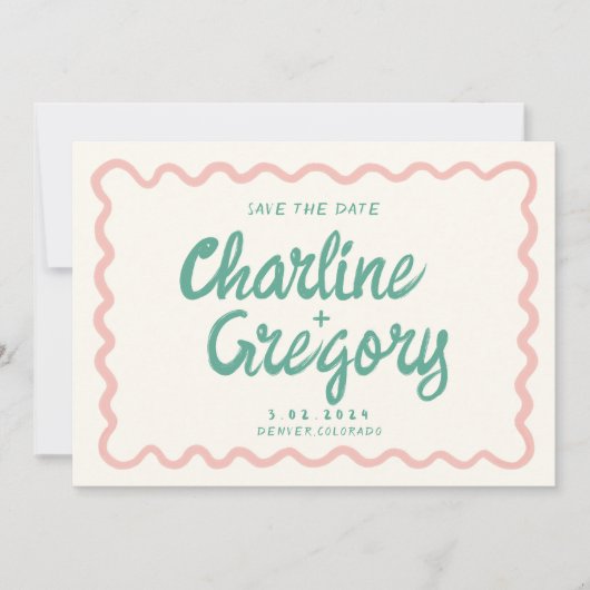 Retro Roze handschrift bruiloft opslaan Datum Kaart (Voorkant)
