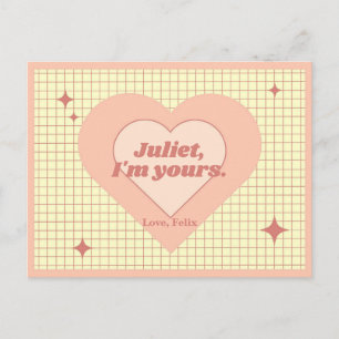 Retro Roze Hart Geruit Valentijnsdag Vintage Liefd Briefkaart