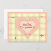 Retro Roze Hart Geruite Valentijn Liefde Briefkaart (Voorkant / Achterkant)