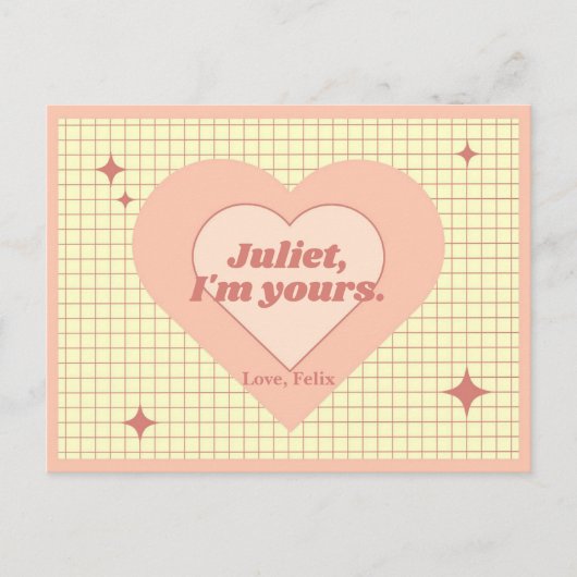 Retro Roze Hart Geruite Valentijn Liefde Briefkaart (Voorkant)