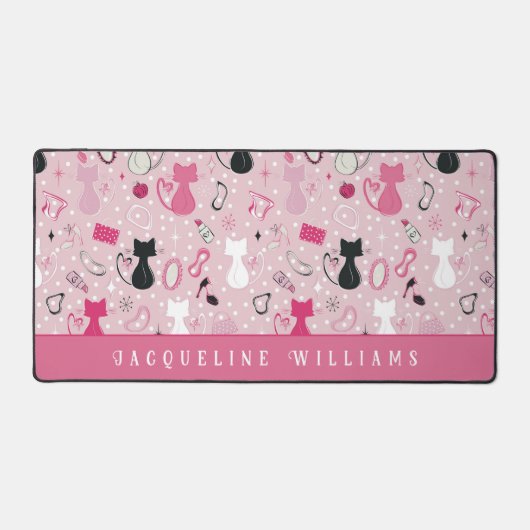 Retro Roze Hart Katten Bureaumat (Voorkant)