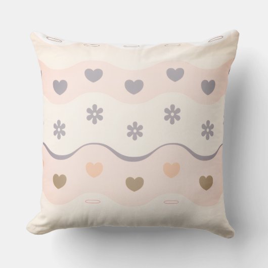 Retro roze Hart Weide Streep Kussen (Voorkant)
