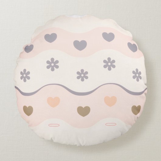 Retro roze Hart Weilanden Streep Rond Kussen (Voorkant)