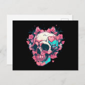 Retro roze harten schedel briefkaart (Voorkant / Achterkant)