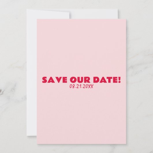 Retro Roze Helder Funky Bold Moderne Unieke Bruilo Save The Date (Achterkant)