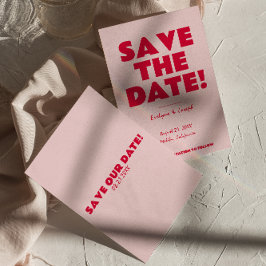 Retro Roze Helder Funky Bold Moderne Unieke Bruilo Save The Date