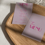 Retro Roze Helder Funky Modern Frans Bruiloft Menu<br><div class="desc">Een kleurrijke retro funky moderne lichte bruiloft diner menu. Die chique sjabloon ontwerp van boho  lavendel achtergrond en roze typografie en met de hand geschreven menu in roze. Perfect en passend bij de hele suite.</div>