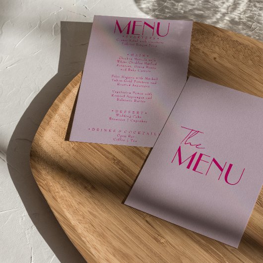 Retro Roze Helder Funky Modern Frans Bruiloft Menu