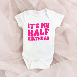Retro Roze Het is mijn halve halve verjaardag 6 ma Romper