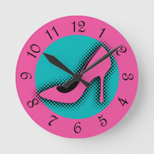 Retro Roze High Hiel Ronde Klok