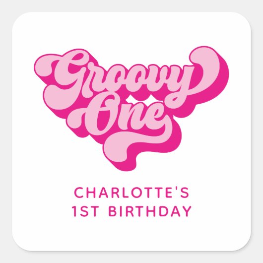 Retro Roze Hippische Eén Vierkante Sticker (Voorkant)