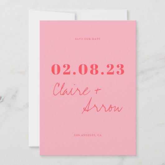 Retro Roze Huwelijk Sla de Datum Op Kaart (Voorkant)