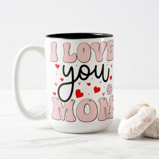 Retro Roze Ik Hou van Jou Moeder Moederdag Harten Tweekleurige Koffiemok