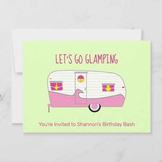 Retro Roze Ingeblikte Ham Kan Trailer Glamping Kaart (Voorkant)