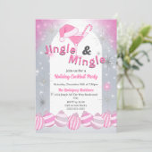 Retro Roze Jingle & Mingle Vakantie Cocktail Party Kaart (Staand voorkant)