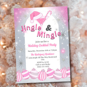 Retro Roze Jingle & Mingle Vakantie Cocktailparty Kaart