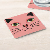Retro Roze Kat Kartonnen Onderzetters (Gebogen)
