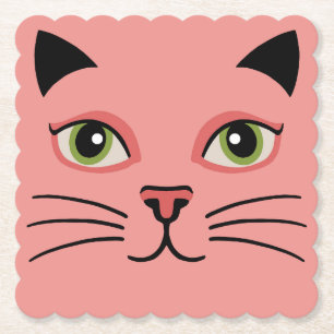 Retro Roze Kat Kartonnen Onderzetters