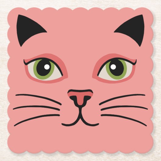 Retro Roze Kat Kartonnen Onderzetters (Voorkant)