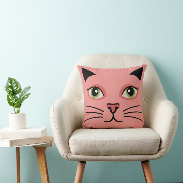 Retro Roze Kat Kussen (Stoel)