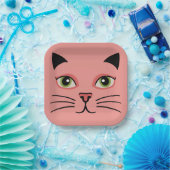 Retro Roze Kat Papieren Bordje (Feest)