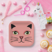 Retro Roze Kat Papieren Bordje (Feest)