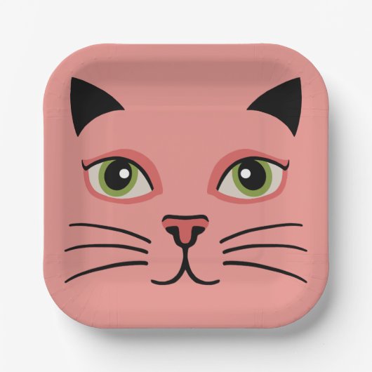 Retro Roze Kat Papieren Bordje (Voorkant)