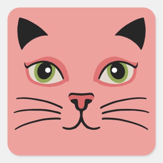 Retro Roze Kat Vierkante Sticker (Voorkant)