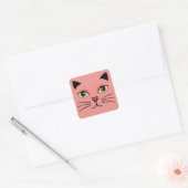 Retro Roze Kat Vierkante Sticker (Envelop)