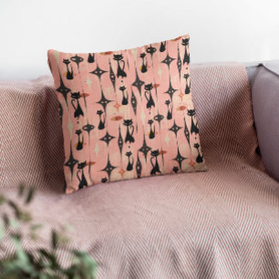 Retro Roze Katten Mid Century  Kussen