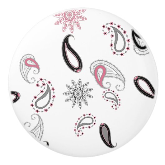 Retro Roze keramische knop van Paisley (Voorkant)