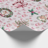 Retro roze kerst cadeaupapier (Hoek)