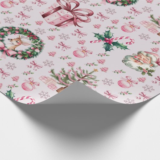 Retro roze kerst cadeaupapier (Hoek)