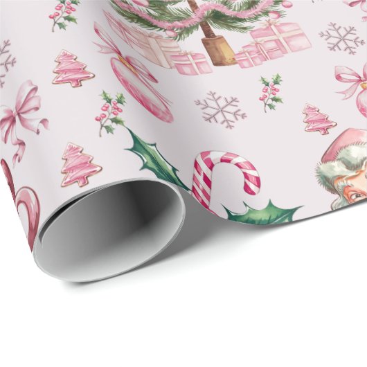 Retro roze kerst cadeaupapier (Rol Hoek)