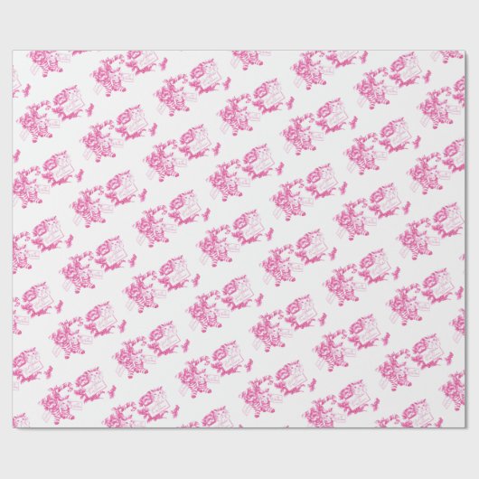 Retro Roze Kerst Kitten en Puppy Cadeaupapier (Vlak)