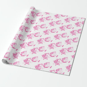 Retro Roze Kerst Kitten en Puppy Cadeaupapier